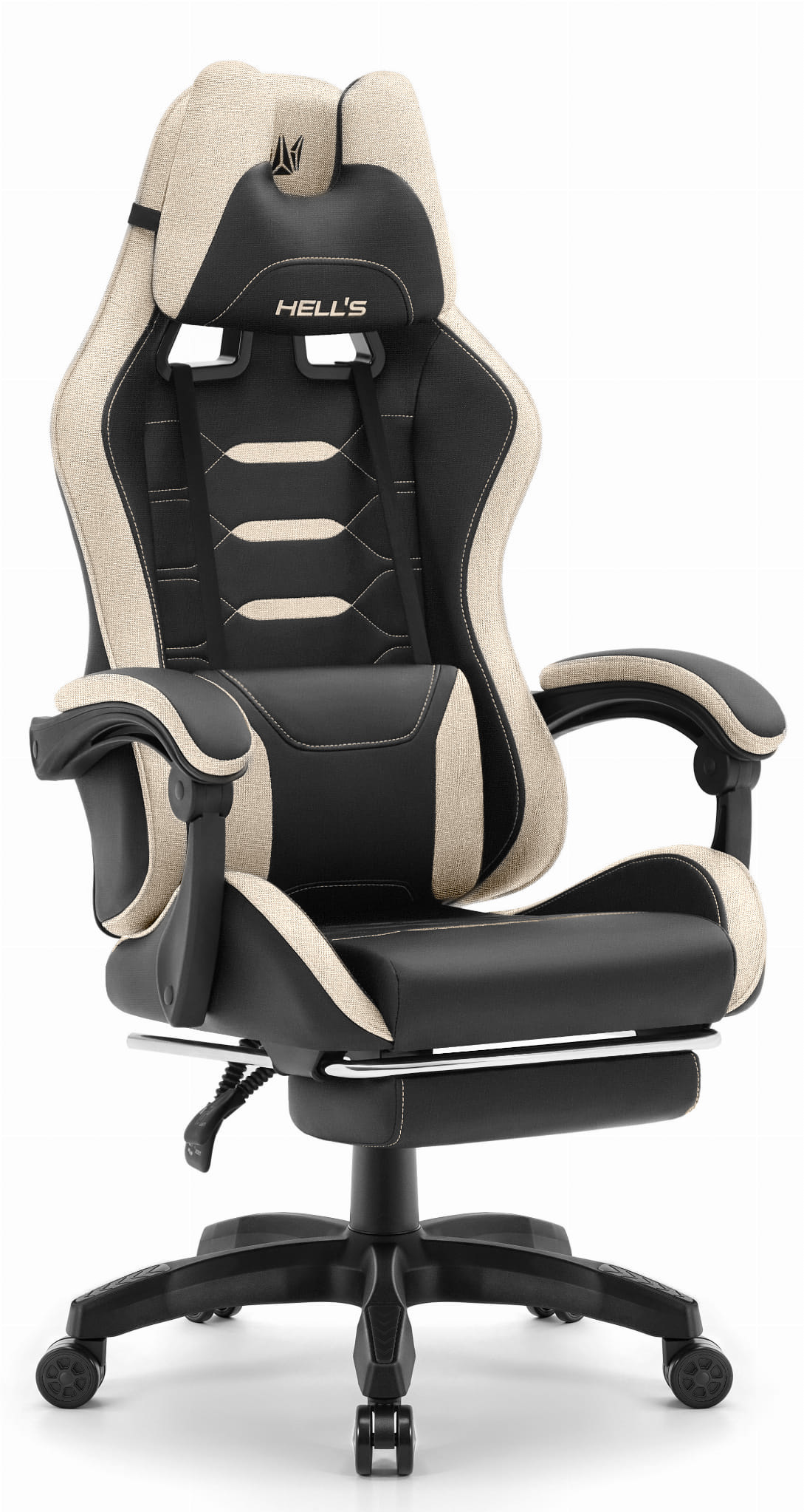 Fotel-gamingowy-Hells-Chair-HC-1039-2.0-Black-Beige-Czarny-Bezowy-Tkanina Геймерське крісло Hell's Chair HC-1039 2.0 Black Beige тканина - Зображення 1