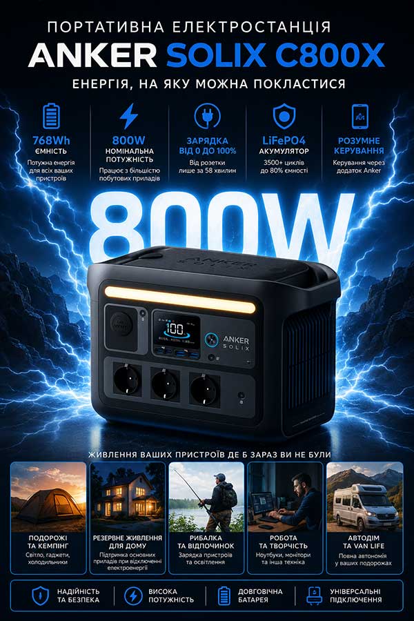 Зарядна станція ANKER Solix C800X 1200W 768Wh (A1755)
