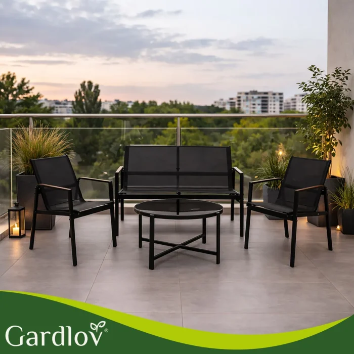 Комплект меблів для балкона Gardlov 4 елементи, чорний - Зображення 10