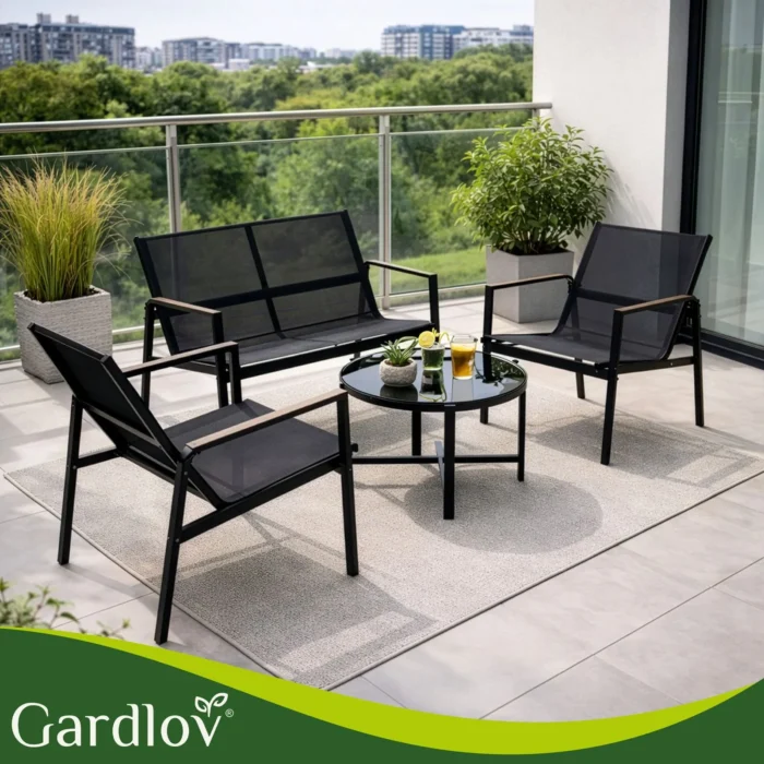 Комплект меблів для балкона Gardlov 4 елементи, чорний - Зображення 9
