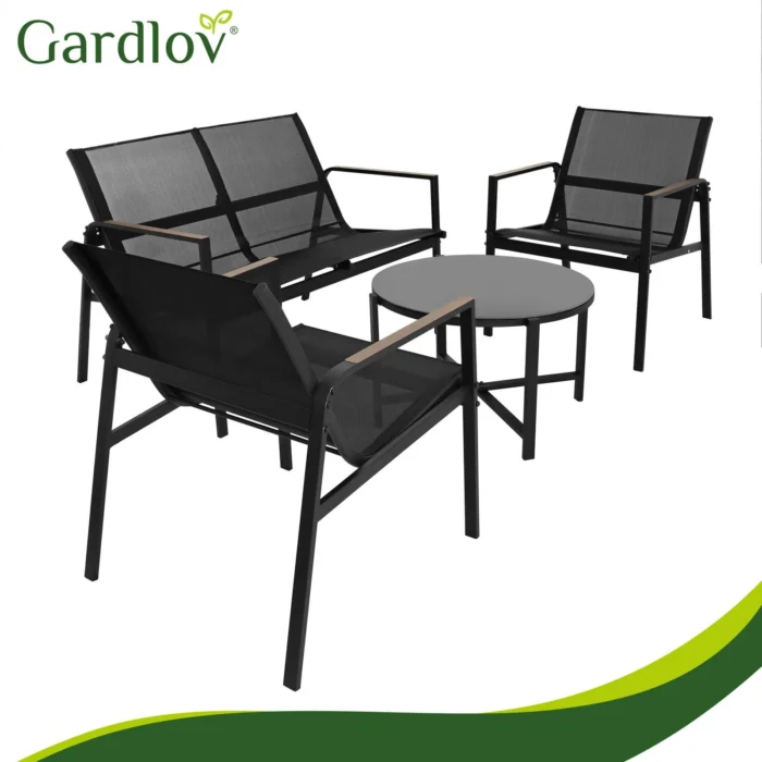 Комплект меблів для балкона Gardlov 4 елементи, чорний - Зображення 6