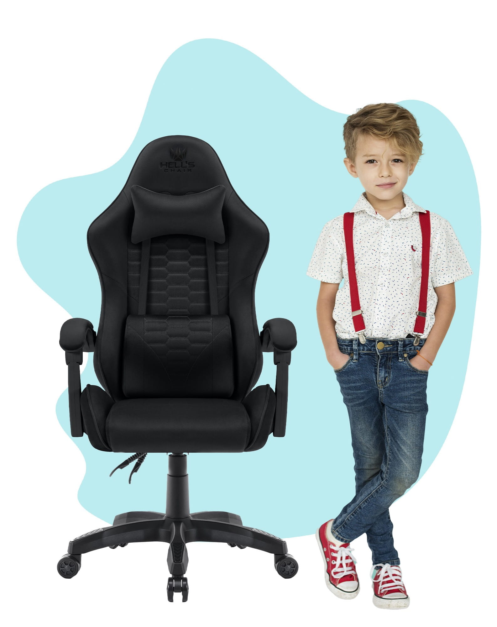 1 Геймерське крісло Hell's Chair HC-1000 Kids Black велюр - Зображення 1