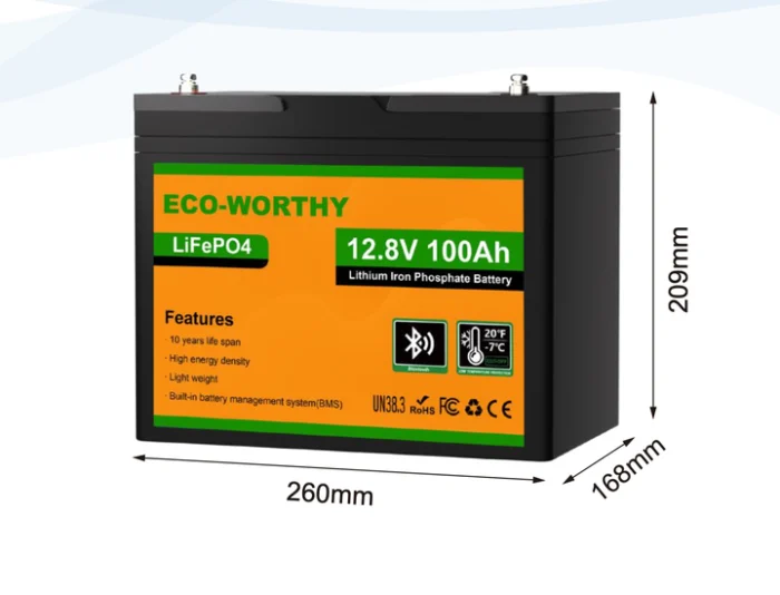 Акумулятор ECO-WORTHY 12.8V 100Ah LiFePO4 Bluetooth - Зображення 3