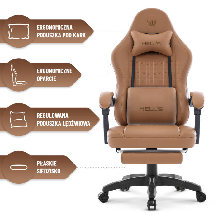 Геймерське крісло Hell's Chair HC-1015 Light Brown. екошкіра - Зображення 7