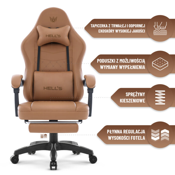 Геймерське крісло Hell's Chair HC-1015 Light Brown. екошкіра - Зображення 8