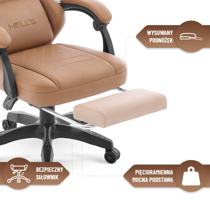 Геймерське крісло Hell's Chair HC-1015 Light Brown. екошкіра - Зображення 10