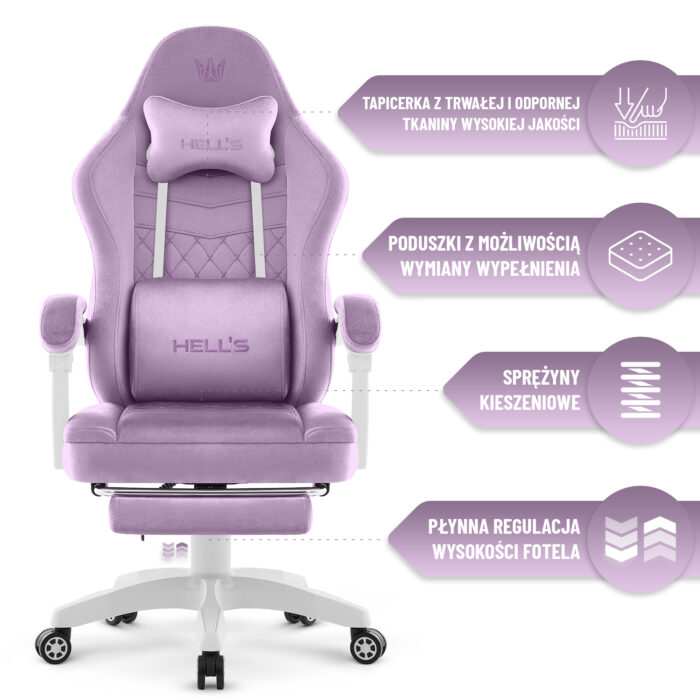 Геймерське крісло Hell's Chair HC-1015 Purple велюр - Зображення 7
