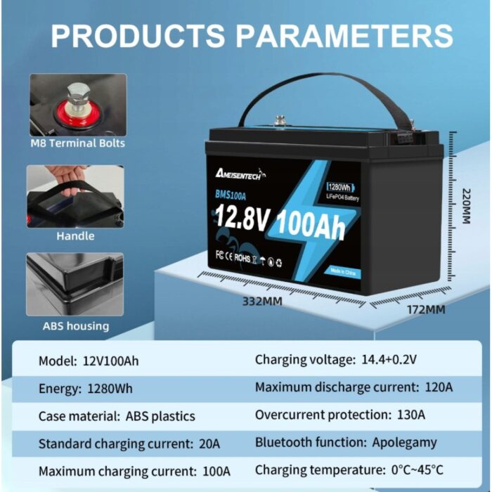 Акумулятор Ameisentech 12.8V 100Ah LiFePO4 з BMS 100A - Зображення 6