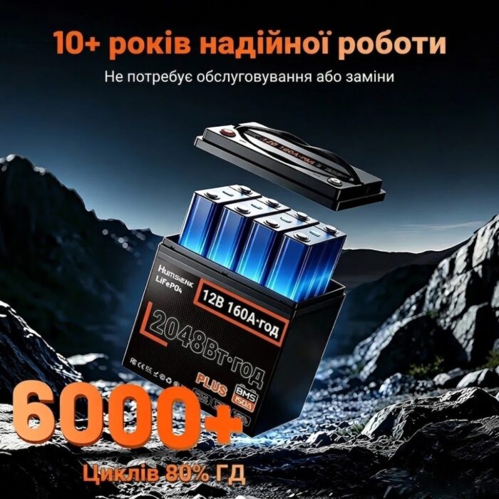 Акумулятор Humsienk LiFePO4 PLUS 160Ah 150A BMS 12V - Зображення 5