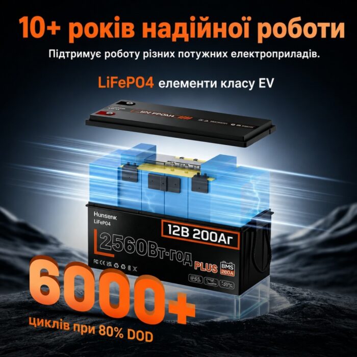 Акумулятор Humsienk LiFePO4 PLUS 200Ah 250A BMS 12V - Зображення 4