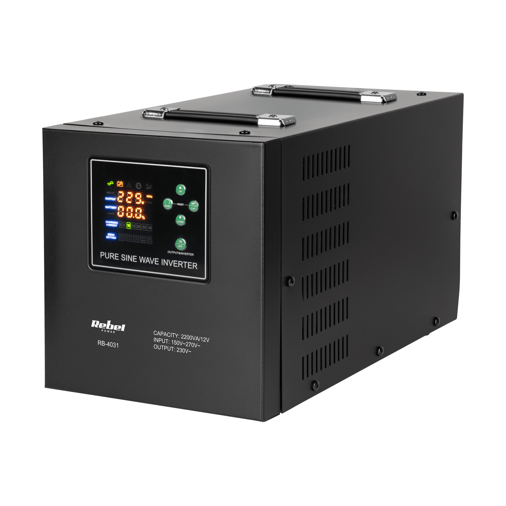 zasilacz-awaryjny-rebel-power-2200-lfp4-przetwornica-z-czystym-przebiegiem-sinusoidalnym-i-funkcja-ladowania-12v-230v-2200va-1600w-5ab376ee921944999814f35645800c22-79b41742 Інвертор-зарядний пристрій Rebel RB-4031 12V/230V 2200VA - Зображення 1