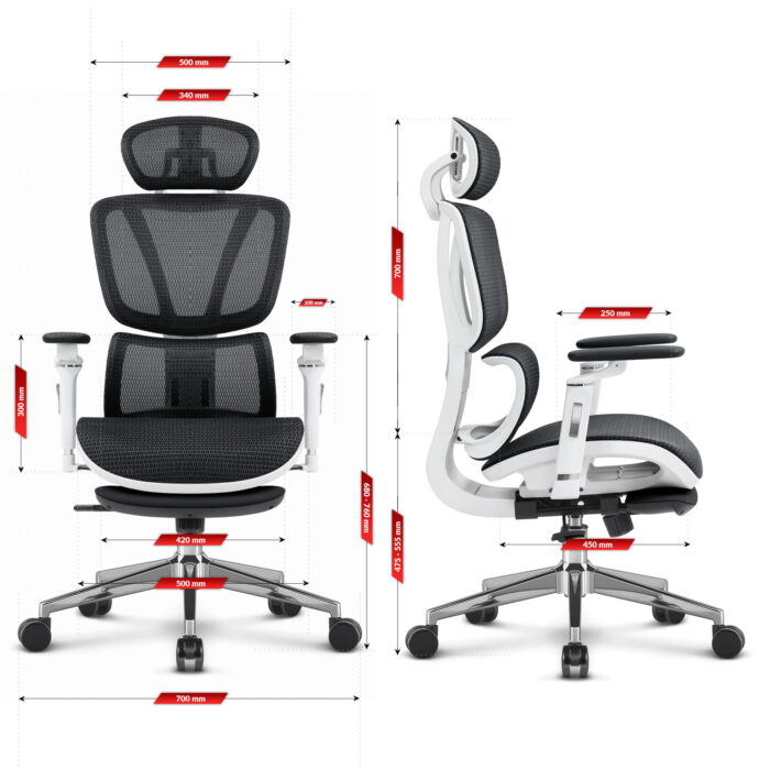 Ергономічне офісне крісло Hell's Chair HC-1044 Black White, сітка MESH Premium - Зображення 10