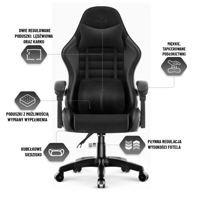 Ігрове крісло Hell's Chair HC-1003 2.0 Black. тканина. екошкіра - Зображення 7