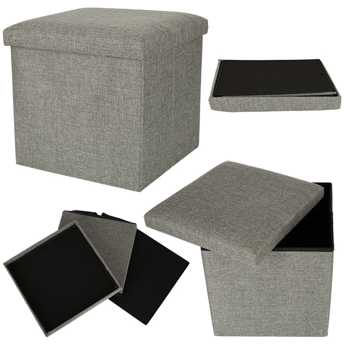 Puf-skladany-ze-schowkiem-szary-38x38x38cm-158429 Пуф складаний IKONKA KX4620 з місцем для зберігання сірий 38X38X38 см - Зображення 1