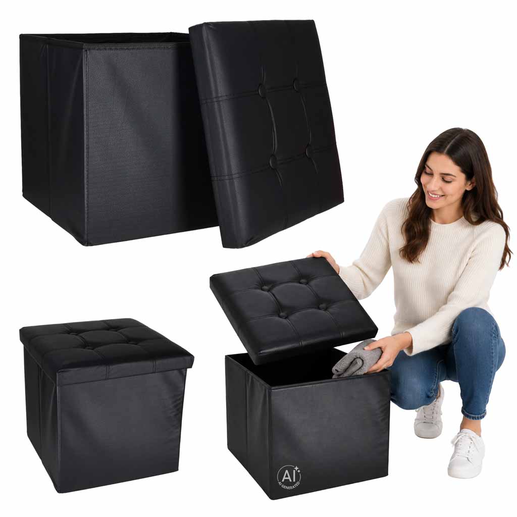 Pufa-ze-schowkiem-do-siedzenia-otwierana-skladana-ekoskora-38x38x36-cm-czarna-188604 Пуф складаний IKONKA KX2718_1з місцем для зберігання чорний 38X38X36 см - Зображення 1