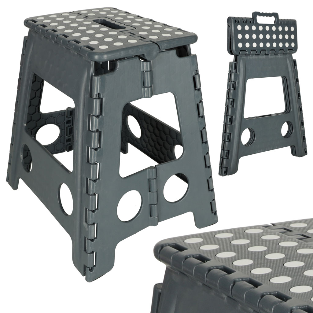 Stolek-taboret-skladany-antyposlizgowy-39cm-ciemny-szary-158446 Складаний табурет/стілець IKONKA KX4404_2 39,5 см темно сірий - Зображення 1