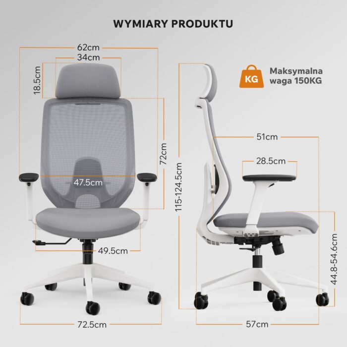 Офісне крісло для персоналу Sense7 Nakai White/Gray - Зображення 5