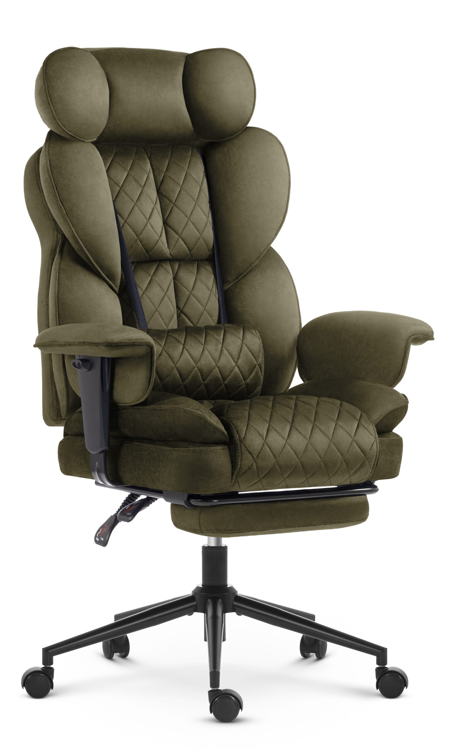 Fotel-biurowy-ergonomiczny-obrotowy-Hells-Chair-HC-1037-Olive-Green-Oliwkowy-Tkanina-Welurowa Офісне крісло Hell's Chair HC-1037 Olive оксамитове - Зображення 1