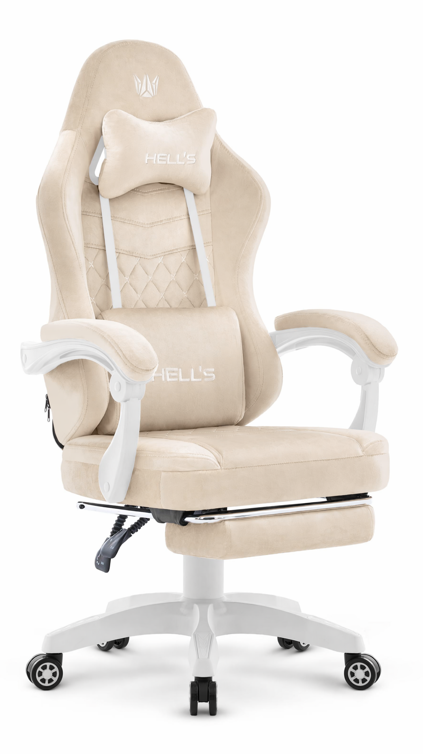 Fotel-gamingowy-Hells-Chair-HC-1015-Beige-Bezowy-Tkanina-Welurowa Геймерське крісло Hell's Chair HC-1015 Beige оксамит - Зображення 1